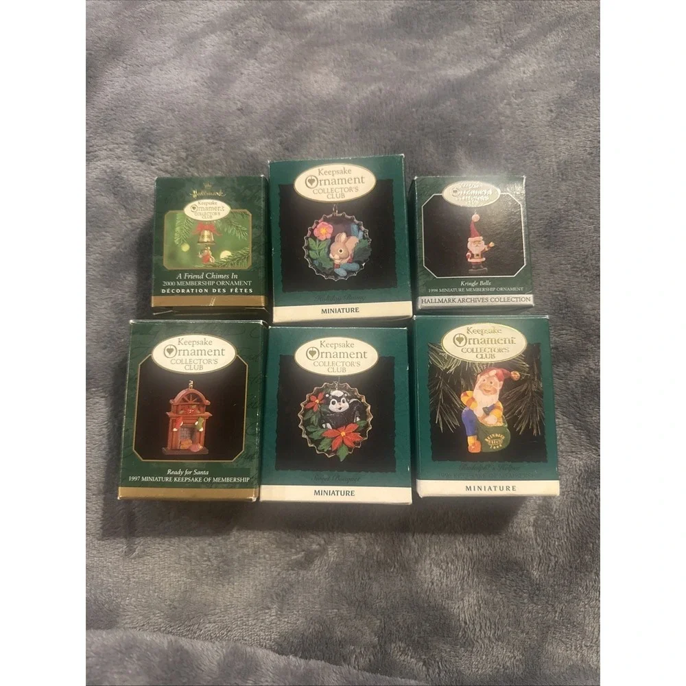 Vtg Hallmark Keepsake Set of 6 Miniature Ornaments Kringle Bells Rudolph Helper‎